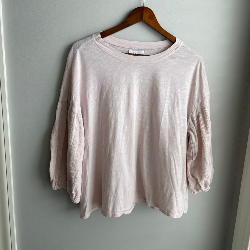 Anthropologie x Velvet by Graham & Spencer Cotton Pink Gauze puff sleeve top L